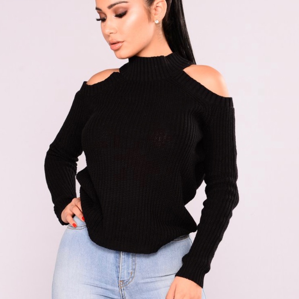 Mock Neck Sweater +Cold Shoulder